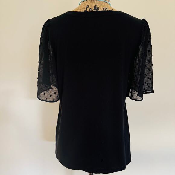 LOFT Womens Black Clipdot Clip Dot Sheer Short Sleeve Cotton Blouse Top Medium - Picture 5 of 9